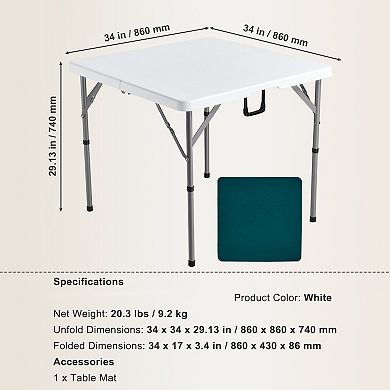 4-Player Folding Card Table with Handle, HDPE Top, and Rust-Resistant Frame - White