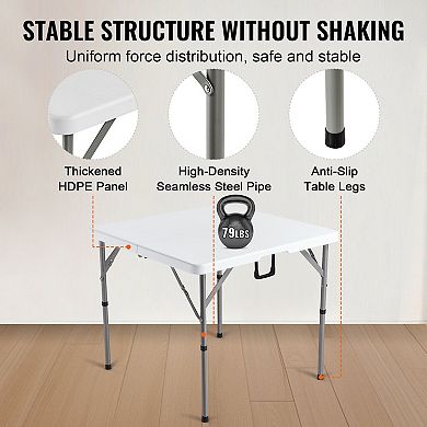 4-Player Folding Card Table with Handle, HDPE Top, and Rust-Resistant Frame - White