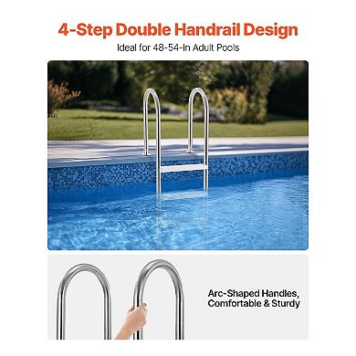 4-Step Swimming Pool Ladder Double Handrails Non-Slip Steps for Children and Adults - Silver, White