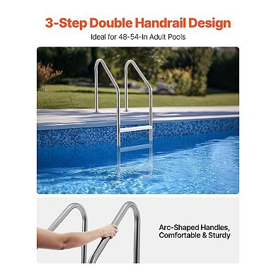 3-Step Pool Ladder with Double Handrails Stainless Steel for 4854" Pools - Silver and White