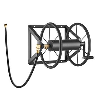 Wall-Mount Garden Hose Reel Stores Hoses Up to 200 ft with 5-Ft Lead Hose - Black