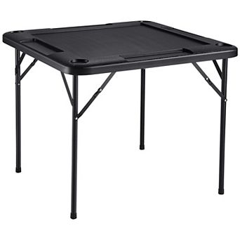 4-Player Folding Mahjong and Card Table with Cup Holders and Chip Trays - Black