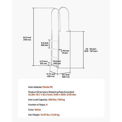 4-Step Pool Ladder with Double Handrails Textured Steps for 4854" Pools - White