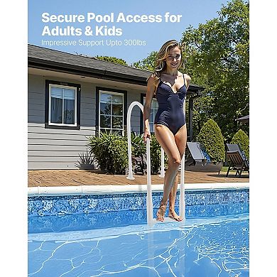 4-Step Pool Ladder with Double Handrails Textured Steps for 4854" Pools - White