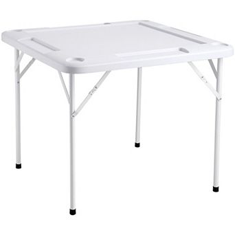 4-Player Folding Mahjong and Card Table with Cup Holders and Chip Trays - White