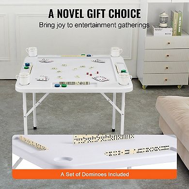 4-Player Folding Mahjong and Card Table with Cup Holders and Chip Trays - White