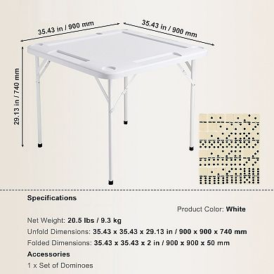 4-Player Folding Mahjong and Card Table with Cup Holders and Chip Trays - White