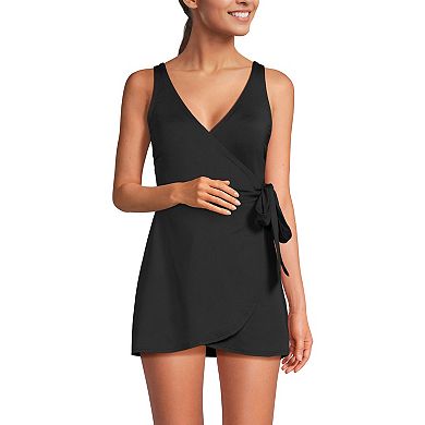 Women's Lands' End Mastectomy Long Side Tie Mini Swim Dress