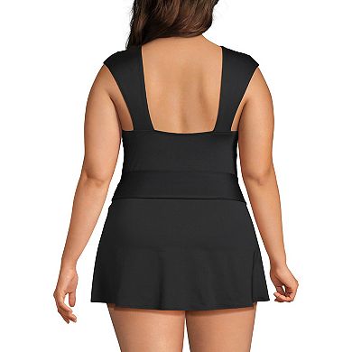Women's Lands' End Cap Sleeve Tie Belt Mini Swim Dress