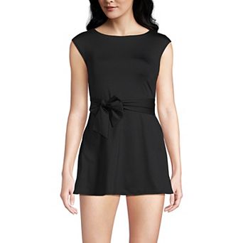 Women's Lands' End Cap Sleeve Tie Belt Mini Swim Dress