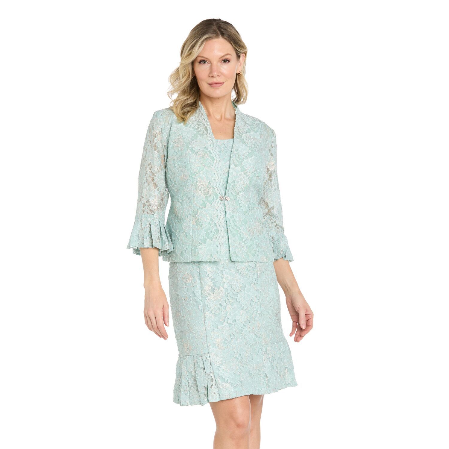 Женские платья R&M Richards 2 pc Foil Lace Jacket & Dress Set
