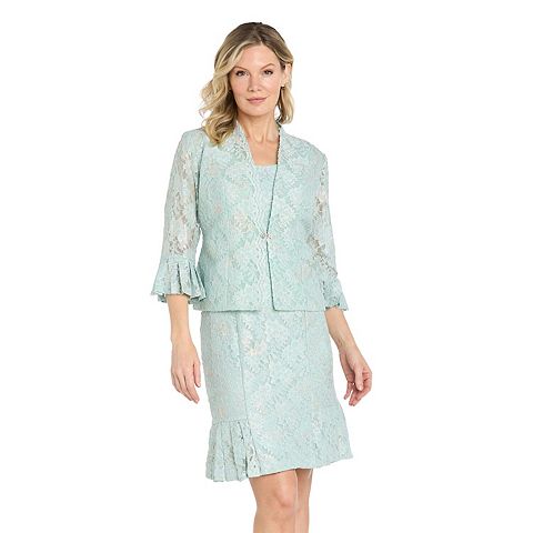 Женские платья R&M Women's R&M Richards 2 pc Foil Lace Jacket & Dress Set