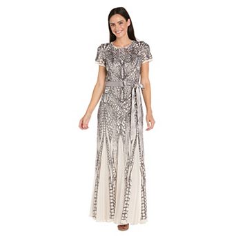 Women's R&M Richards Art Deco Sequin Power Mesh Godet Gown