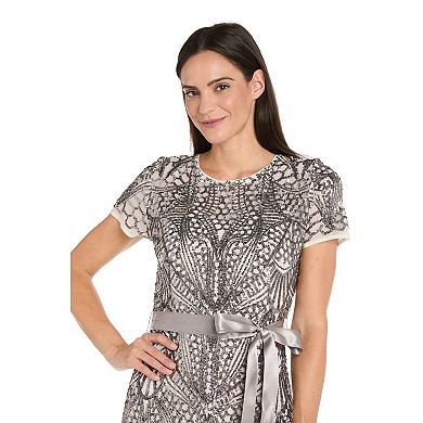 Women's R&M Richards Art Deco Sequin Power Mesh Godet Gown