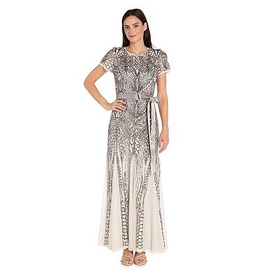 Women's R&M Richards Art Deco Sequin Power Mesh Godet Gown