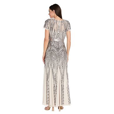 Women's R&M Richards Art Deco Sequin Power Mesh Godet Gown