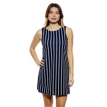 Women's 24Seven Comfort Apparel Striped Round Neck Sleeveless A-Line Mini Shift Dress