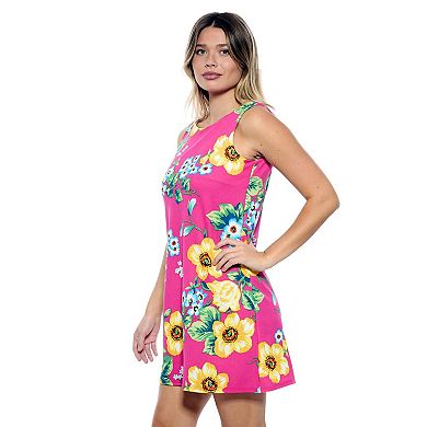 Women's 24Seven Comfort Apparel Floral Round Neck Sleeveless A-Line Mini Shift Dress