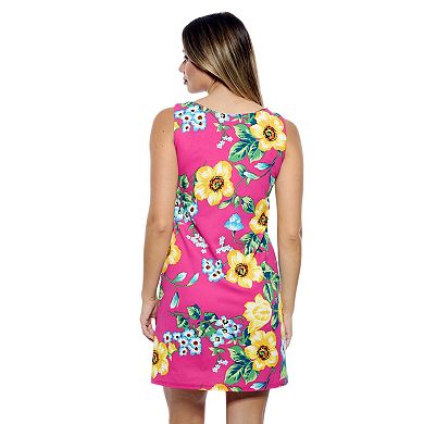 Women's 24Seven Comfort Apparel Floral Round Neck Sleeveless A-Line Mini Shift Dress