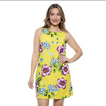 Women's 24Seven Comfort Apparel Floral Round Neck Sleeveless A-Line Mini Shift Dress