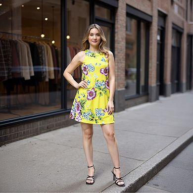 Women's 24Seven Comfort Apparel Floral Round Neck Sleeveless A-Line Mini Shift Dress
