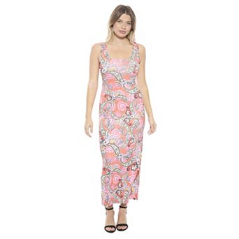 Women's 24Seven Comfort Apparel Paisley Scoop Neck Sleeveless Racerback Maxi Dress