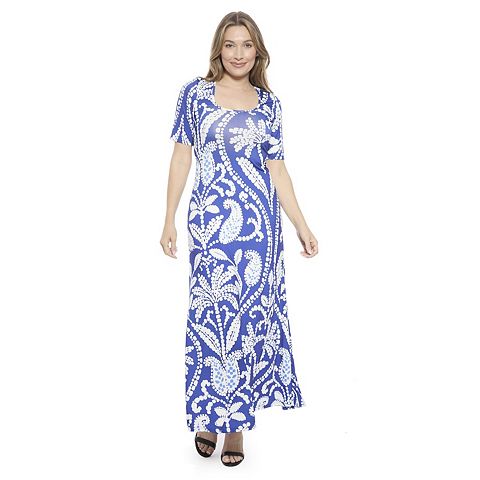 Женские платья 24Seven Women's 24Seven Comfort Apparel Paisley Scoop Neck Elbow Sleeve A-Line Maxi Dress