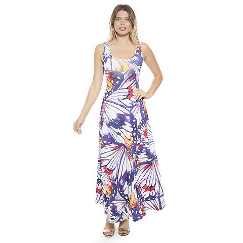 Женские платья 24Seven Women's 24Seven Comfort Apparel Butterfly Scoop Neck Sleeveless A-Line Maxi Dress