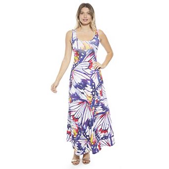 Women's 24Seven Comfort Apparel Butterfly Scoop Neck Sleeveless A-Line Maxi Dress