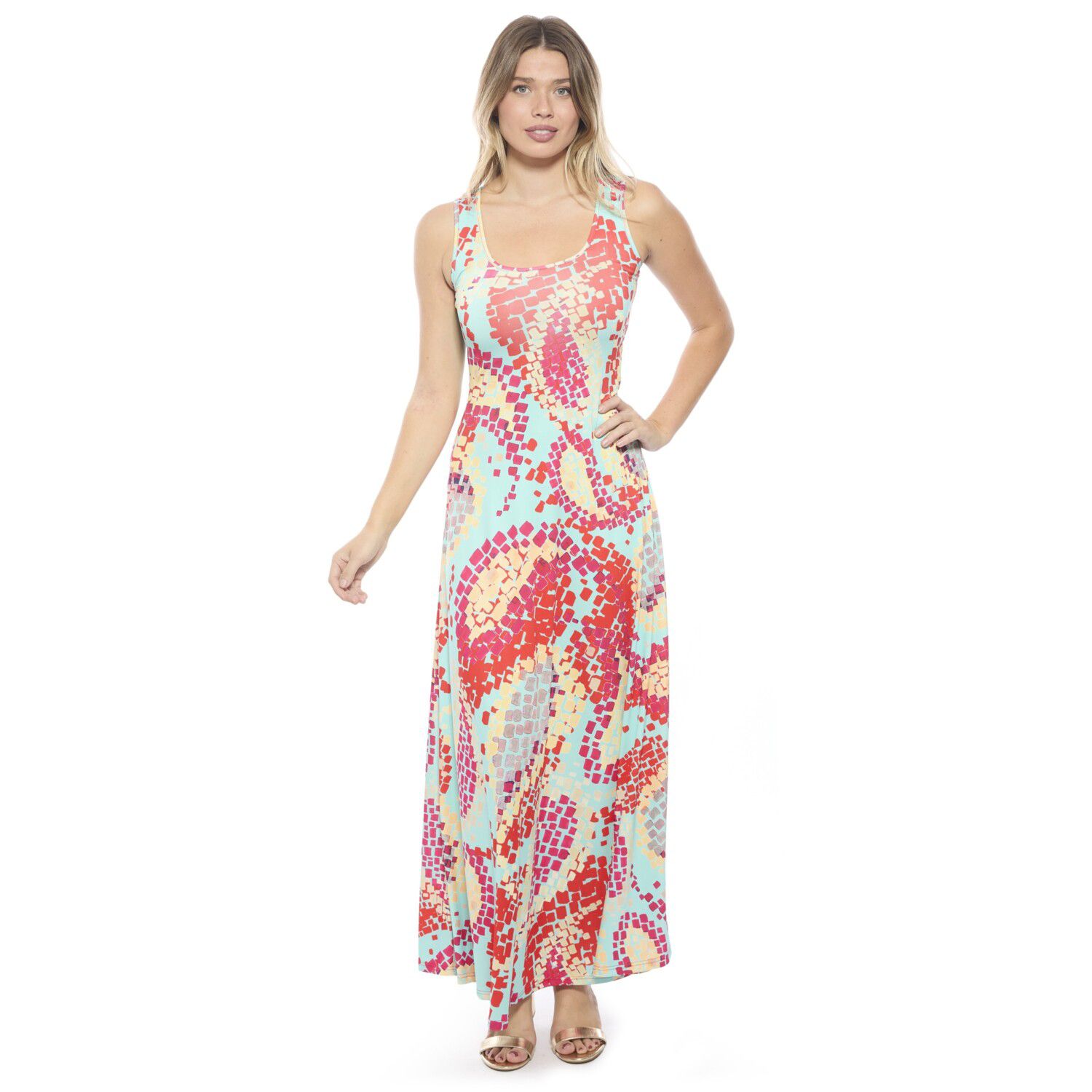 Женские платья 24Seven Comfort Apparel Abstract Scoop Neck Sleeveless A-Line Maxi Dress