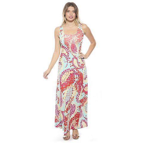 Женские платья 24Seven Women's 24Seven Comfort Apparel Abstract Scoop Neck Sleeveless A-Line Maxi Dress