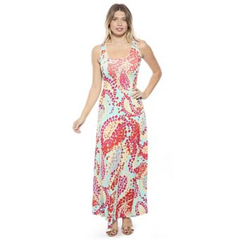 Women's 24Seven Comfort Apparel Abstract Scoop Neck Sleeveless A-Line Maxi Dress