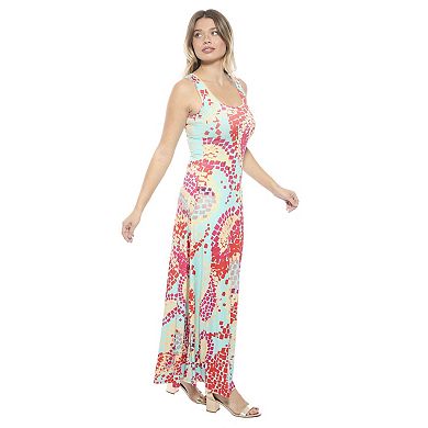 Women's 24Seven Comfort Apparel Abstract Scoop Neck Sleeveless A-Line Maxi Dress