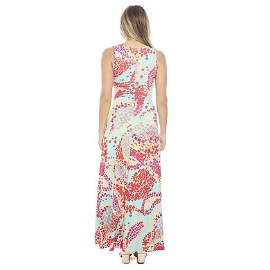 Women's 24Seven Comfort Apparel Abstract Scoop Neck Sleeveless A-Line Maxi Dress