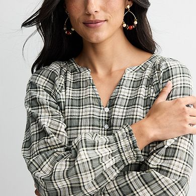 Women's Sonoma Goods For Life® Smocked Wrist Henley Top