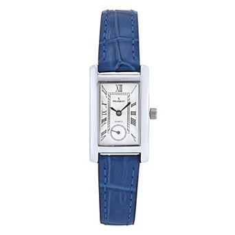 Peugeot Womens Contour Tank Shape Case Watch with Roman Numerals and Leather Strap