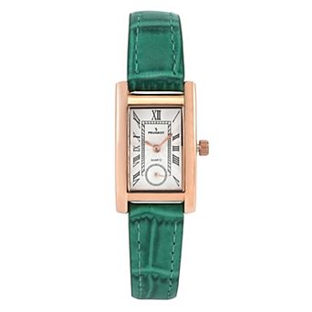 Peugeot Womens Contour Tank Shape Case Watch with Roman Numerals and Leather Strap