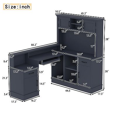 Lufeiya L Shaped Computer Desk with Power Outlet, Corner Desk with Drawers Cabinets and Shelves
