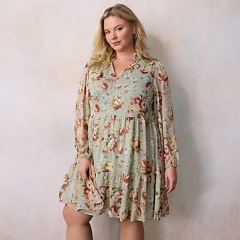 Plus Size LC Lauren Conrad Babydoll Tiered Shirtdress
