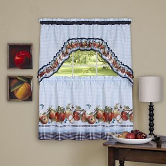 Kate Aurora Apple Medley 3 pc Rod Pocket Cafe Cottage Kitchen Curtain And Valance Set