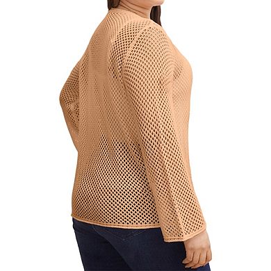 Womens Plus Size Open Front Cardigan V Neck Bell Sleeve Open Knit Lightweight Casual Top