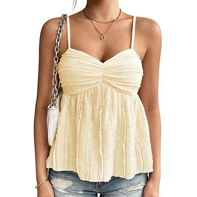 Womens Sleeveless V Neck Ruched Bust Adjustable Straps Flowy Cami Top