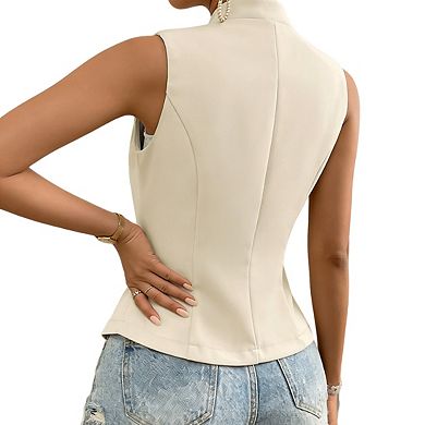 Womens Sleeveless Collared Waist Fitted Vest Button Casual Vest Jacket