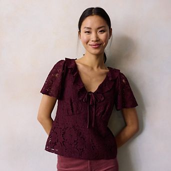 Women's LC Lauren Conrad Short Sleeve V-Neck Blouse