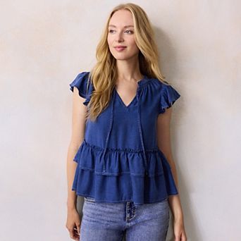 Petite LC Lauren Conrad Double Ruffle V-Neck Tank Top