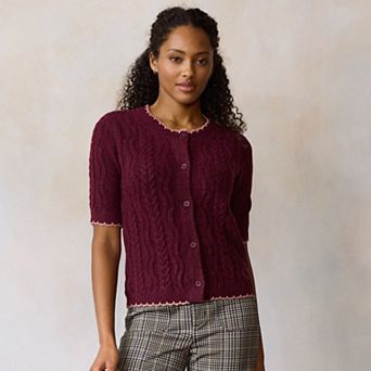 Women's LC Lauren Conrad Short Sleeve Cable Sweater Cardigan