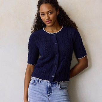 Women's LC Lauren Conrad Short Sleeve Cable Sweater Cardigan