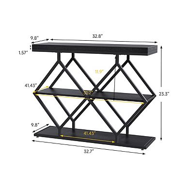 39" Console Table, 3-Tier Sofa Table Entryway Table with Open Shelves& Diamond-Shaped Design