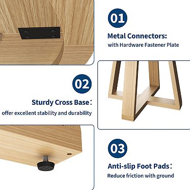 47" Round Dining Table for 4-6, Wood Kitchen Table with Cross Base, Modern Dinner Table, No Chairs