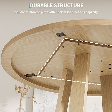 47" Round Dining Table for 4-6, Wood Kitchen Table with Cross Base, Modern Dinner Table, No Chairs